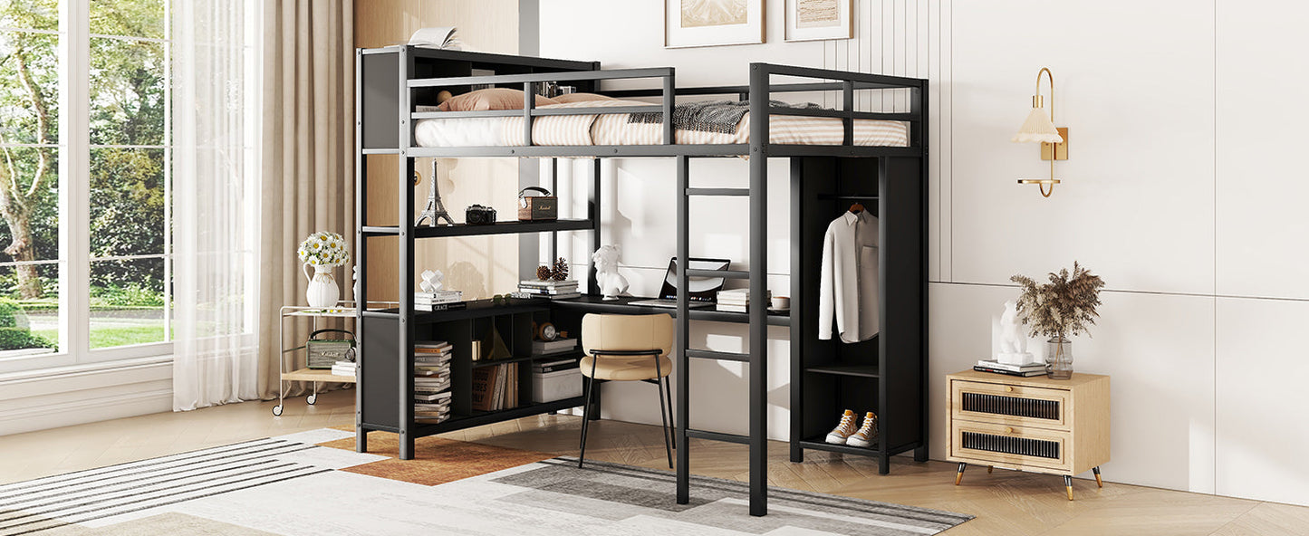 Lit mezzanine en métal premium avec armoire et bureau