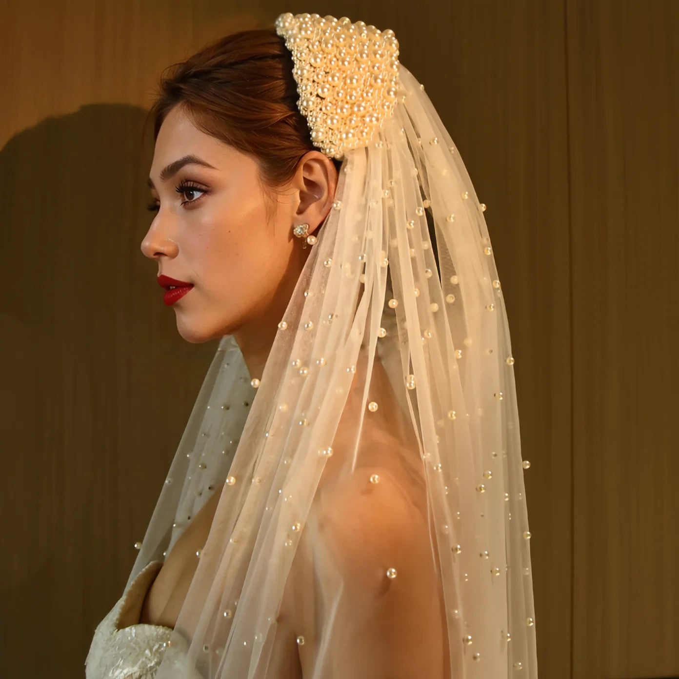Pearl Hair Band Bridal Veils Extra Long Royal Cathedral Length Veil Wedding Veils with Comb Wedding Hair Accessories - Korvel