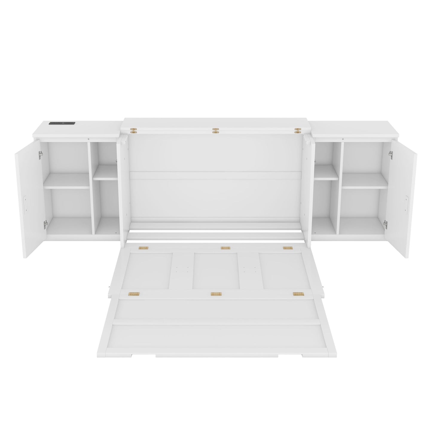 Full Size Murphy Bed with Shelves and USB Ports - White