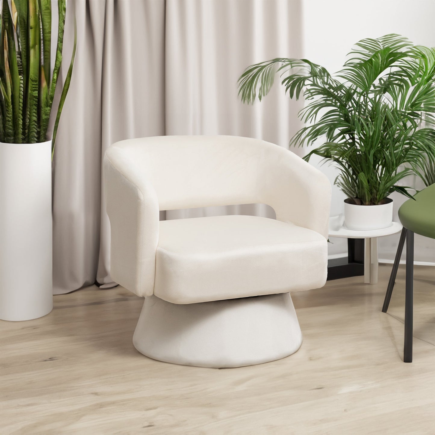 Chaise de baril pivotante en velours élégant pour espaces de vie