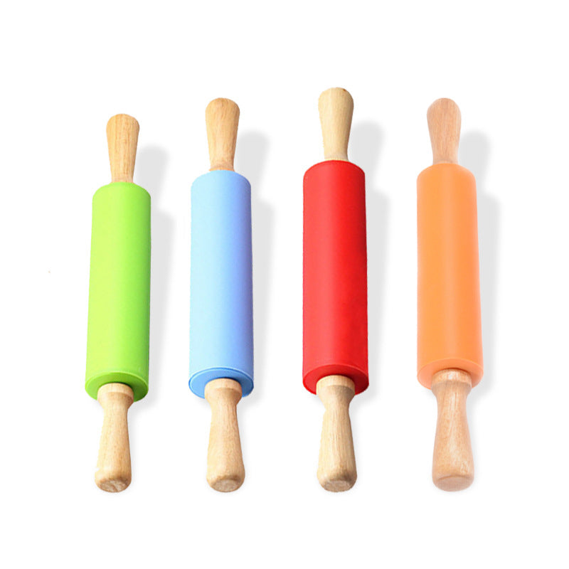 Wooden Handle Silicone Rolling Pin Rolling Pin Roller Flour Pin Small Medium And Large Household Baking Tools And Kitchenware - Korvel