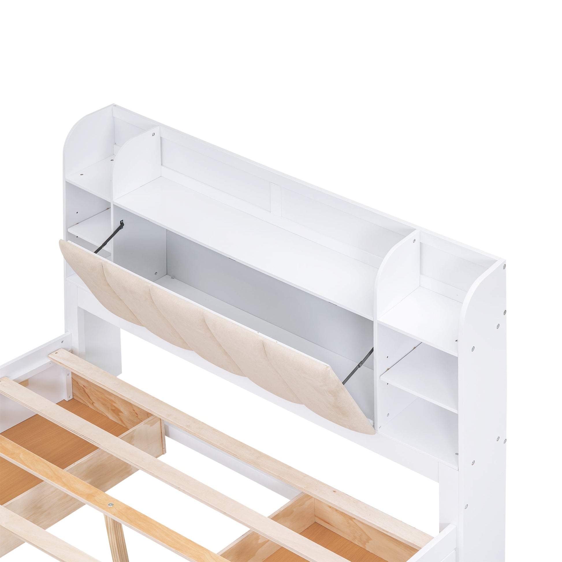 Wood Queen Size Platform Bed with Storage Headboard  Shelves and 4 Drawers  White - Korvel