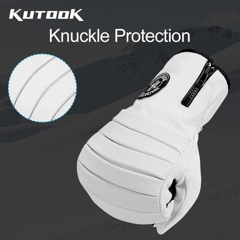 KUTOOK Winter Ski Mittens Windproof Snowboard Mittens Thermal Fleece Lining Skiing Gloves Waterproof Goatskin Palm Outdoor Sport - Korvel