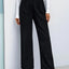 Autumn women's solid color with buckle high waisted straight leg pants - Korvel