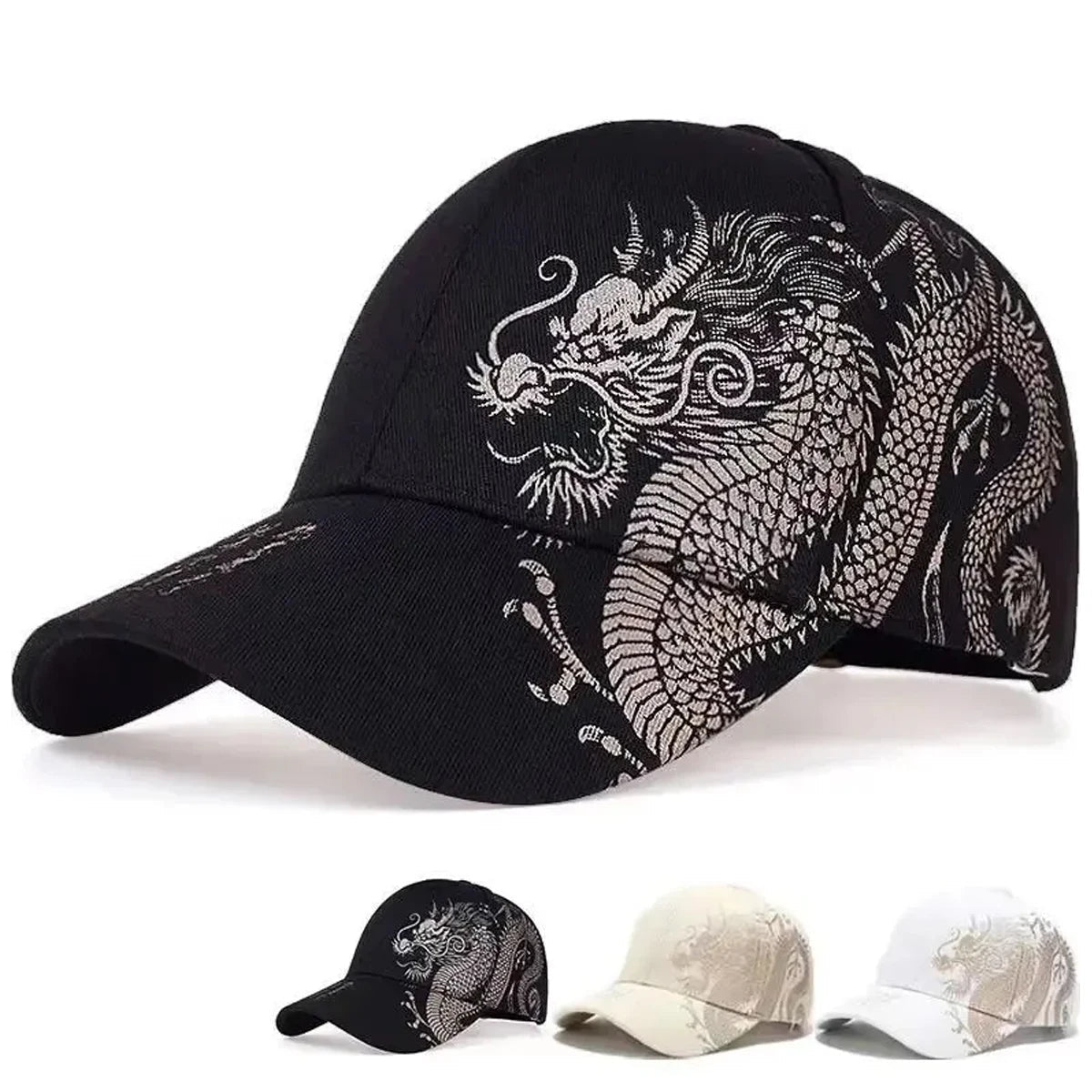 Casquette de baseball ajustable imprimée dragon universel