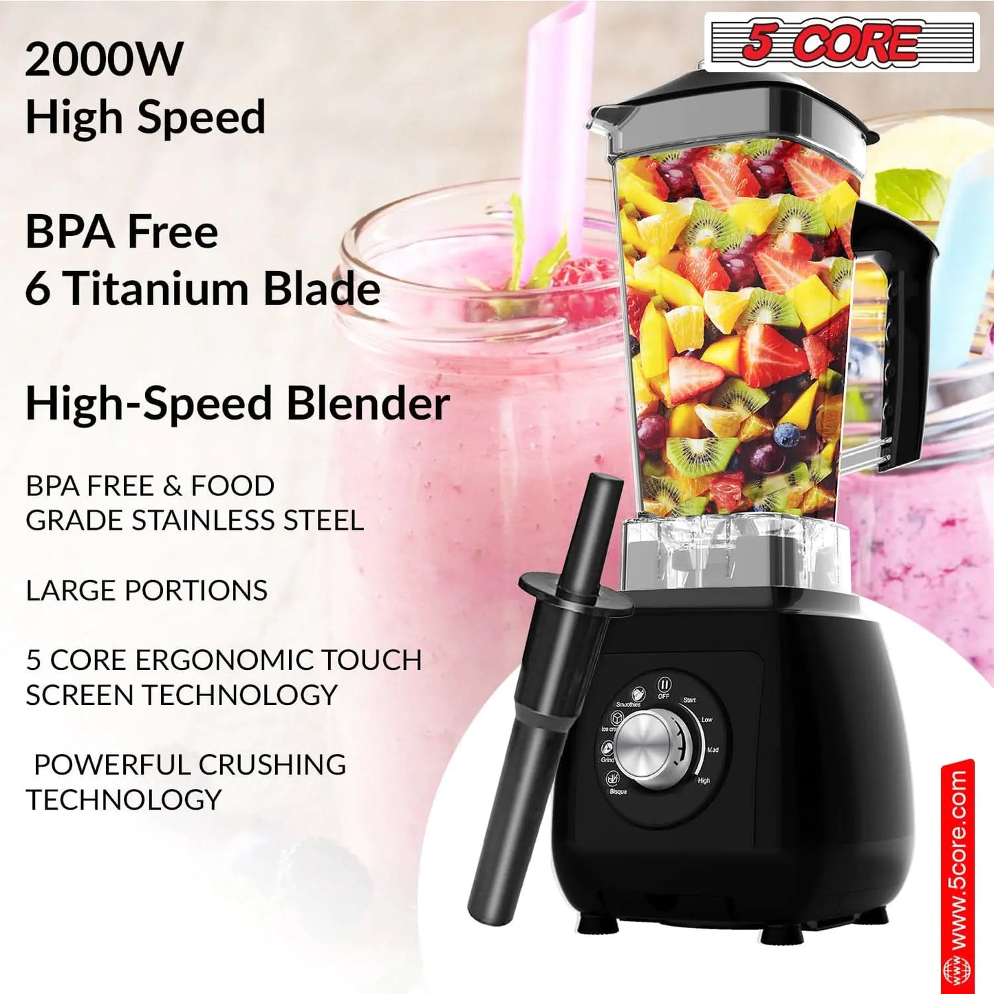 Mezcladora de mostrador 5Core 2000W con jarra de 68oz