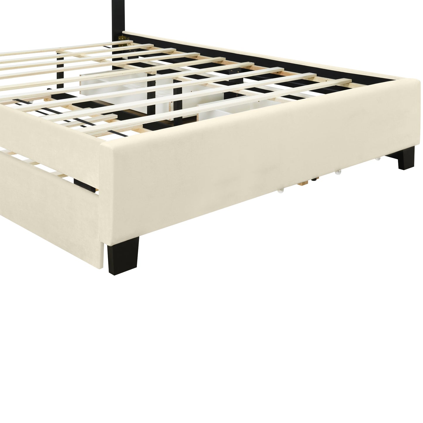 Elegant Queen Size Upholstered Platform Bed with Storage and Trundle