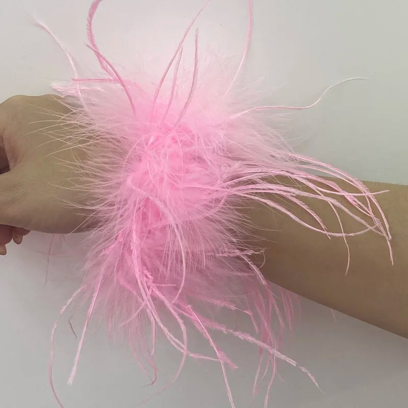 Real Ostrich feather cuff plumes bracelet for women white Cuffs pens Shirt with feathers girls fur cuffs ornament boa plume - Korvel