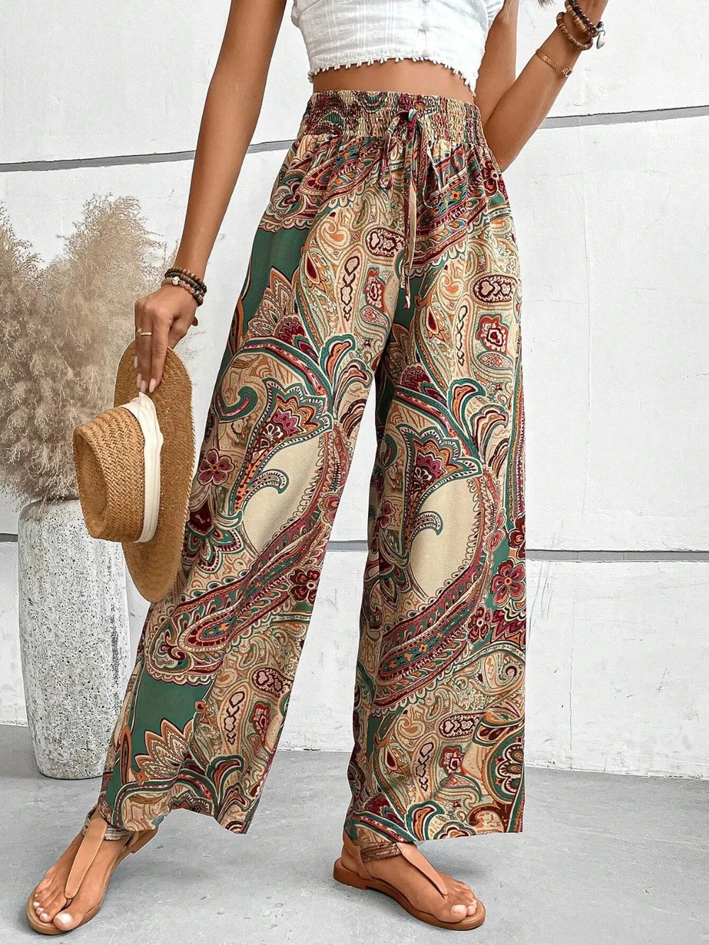 Printed Wide Leg Pants - Korvel