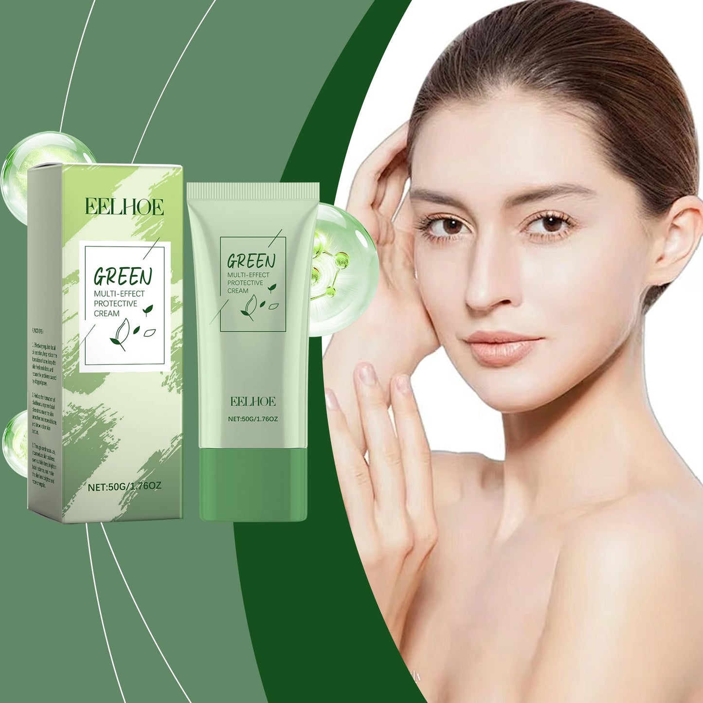 Green Tea Protective Cream Outdoor Protective Refreshing Smooth Delicate Facial Acne Skin Daily Care Cream - Korvel