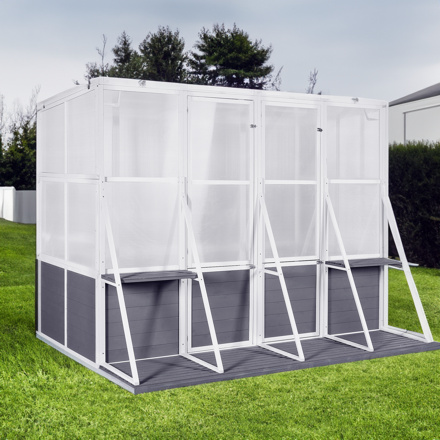 Greenhouse Wooden Lean to Greenhouses for Outdoors Heavy Duty Walk in Green House for Outside Winter - Korvel