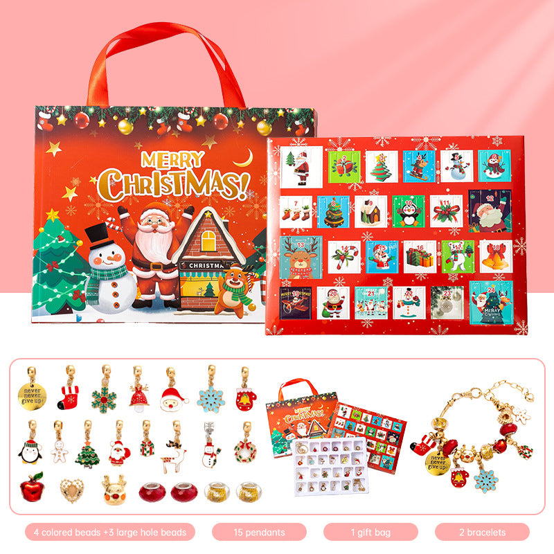 DIY creative children's bracelet jewelry 24-grid calendar Christmas holiday surprise blind box silver set - Korvel