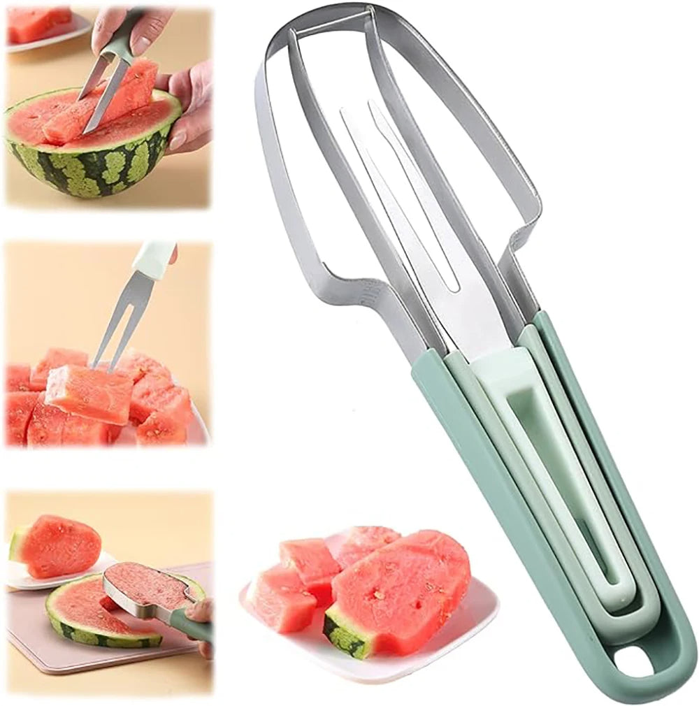 3-in-1 Watermelon Cutter Stainless Steel Fruit Carving Knife Multi-functional Melon Fork Slicer Tool for Camping Kitchen Gadgets - Korvel