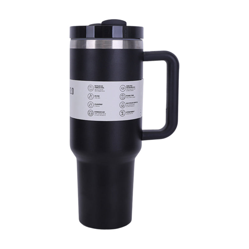 40 oz Insulated Tumbler with Straw, Handle & Lid – Stainless Steel, Hot & Cold Drinks, Fits Car Cup Holders - Korvel