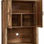 76-Inch Rustic Oak Farmhouse Wine Cabinet with Faux Rattan
