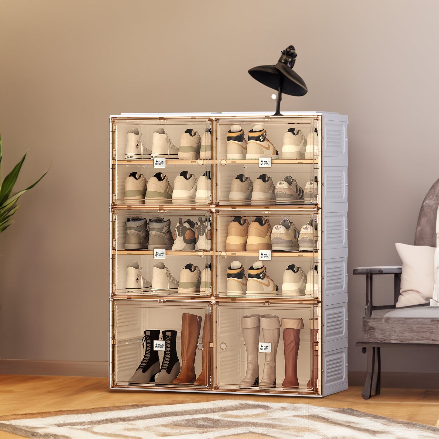 Portable Shoe cabinet Living Room,Stackable Storage Organizer Cabinet with Doors and Shelves,Shoe Box for Closet - Korvel