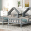 Double Twin Size Platform Bed with House-shaped Headboard and a Built-in Nightstand  Grey - Korvel