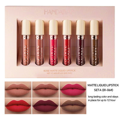 HANDAIYAN 6 Matte Rose Lip Gloss Set - Premium Gift Box