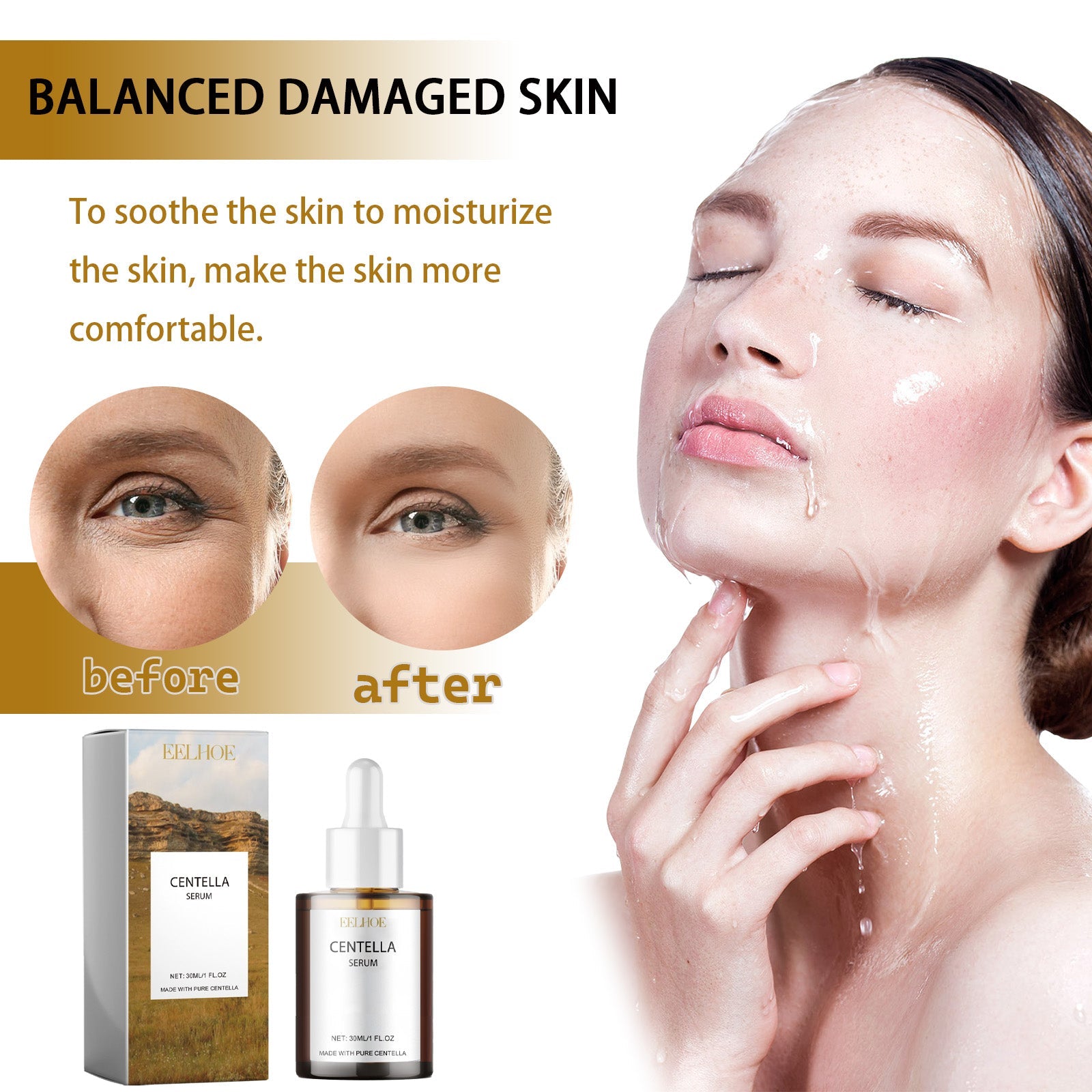 Centella Serum, Intensive Moisturizing Improve Dry Skin Smooth And Tender Skin Brighten Hydrating Essence - Korvel