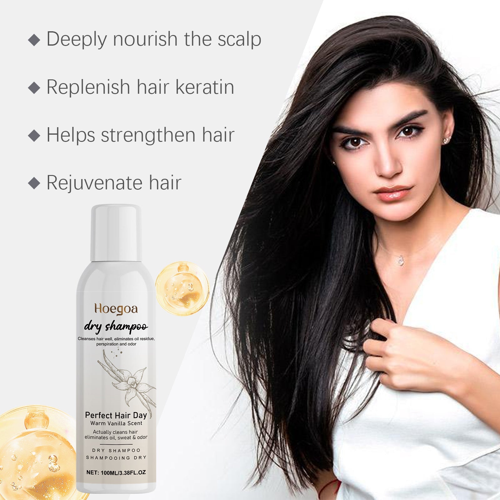 Vanilla Dry Hair Spray Gently Repair Frizzy, Fluffy And Easy To Manage Hair Dry Cleaning Spray - Korvel