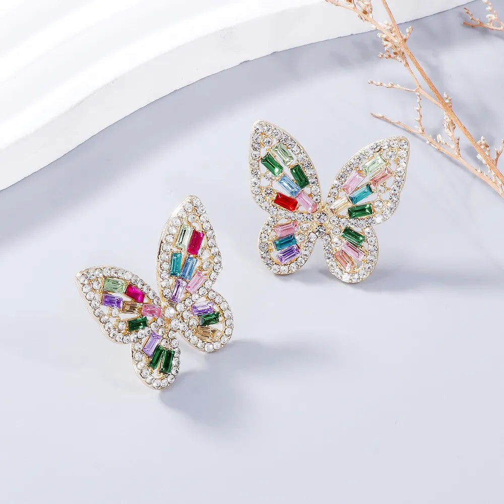 Alloy Inlaid Rhinestone Butterfly Earrings - Korvel