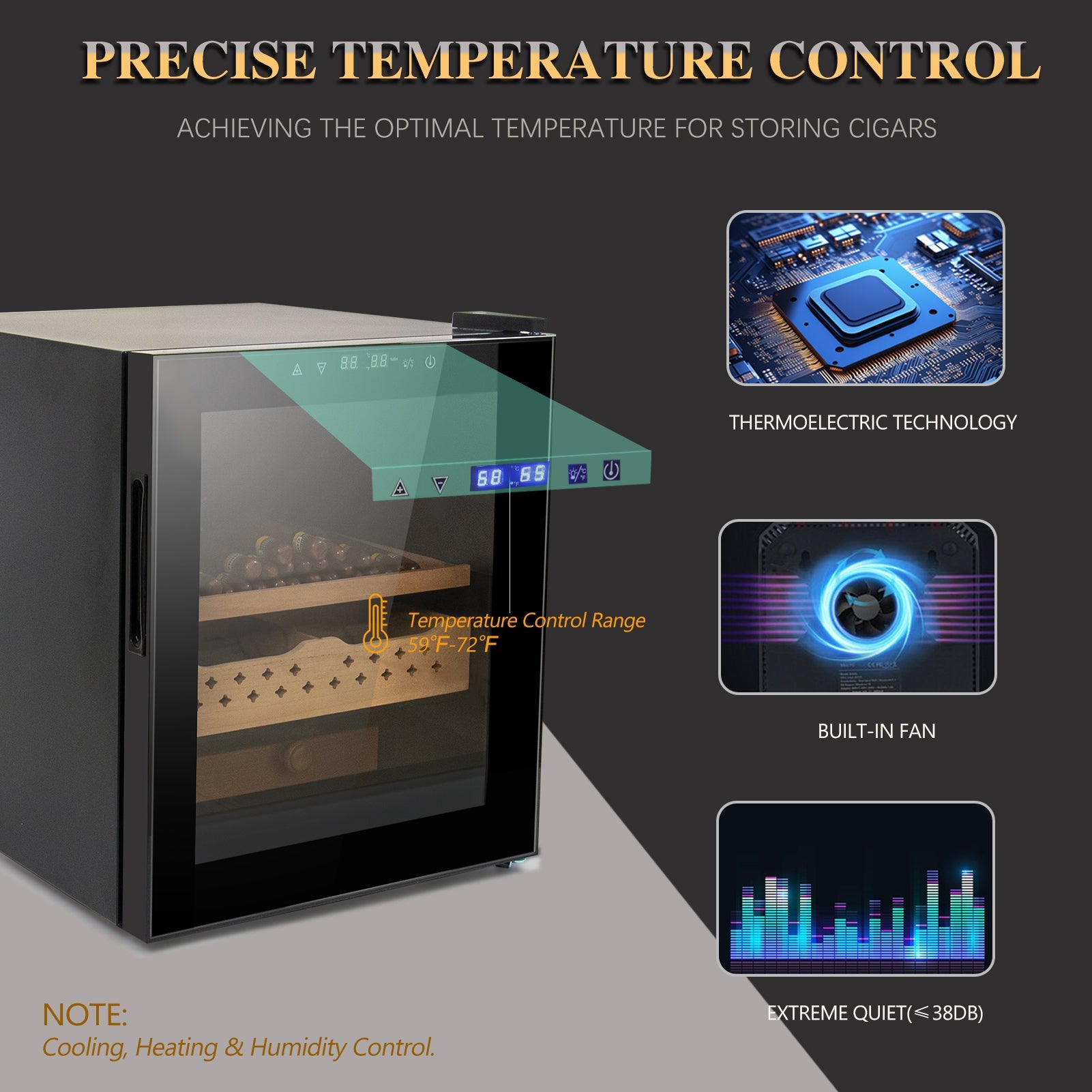50L Cigar Humidors with 3-IN-1 Cooling, Heating & Humidity Control, 250 Counts Capacity Cigar Humidor Humidifiers with Constant Temperature Controller - Korvel