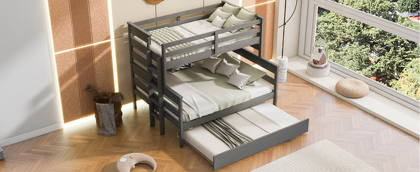 Wood Twin over Full Bunk Bed with Trundle - Gray