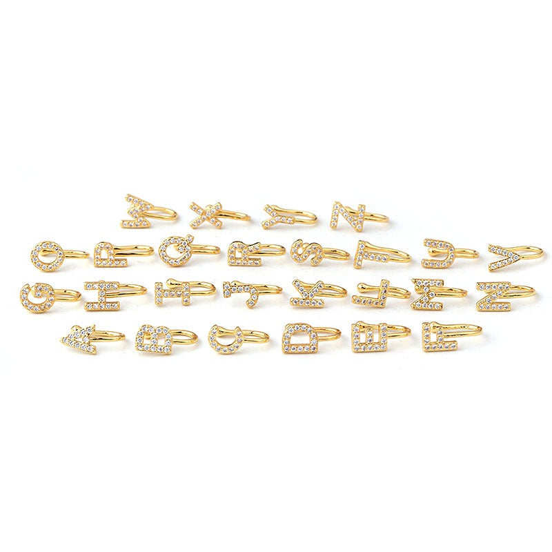 26 English letters micro inlaid zircon nose clip fake nose ring without hole puncture nose ornament - Korvel