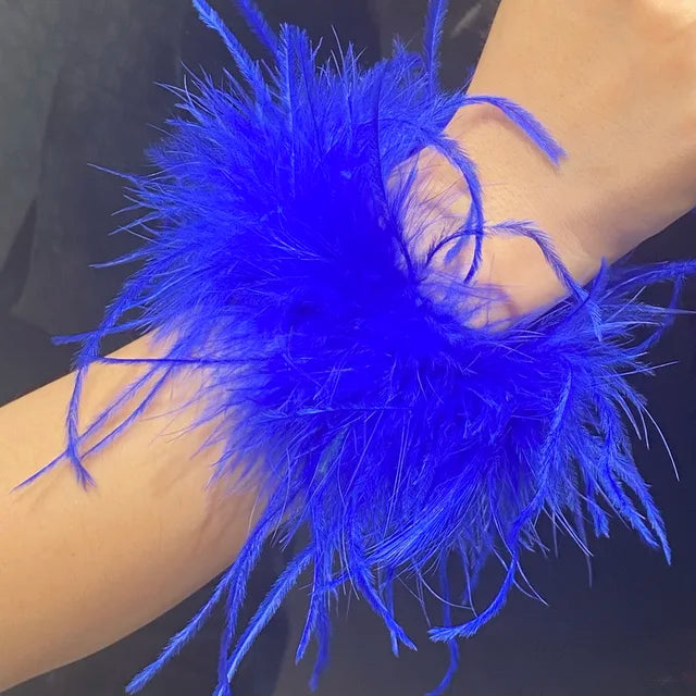 Real Ostrich feather cuff plumes bracelet for women white Cuffs pens Shirt with feathers girls fur cuffs ornament boa plume - Korvel