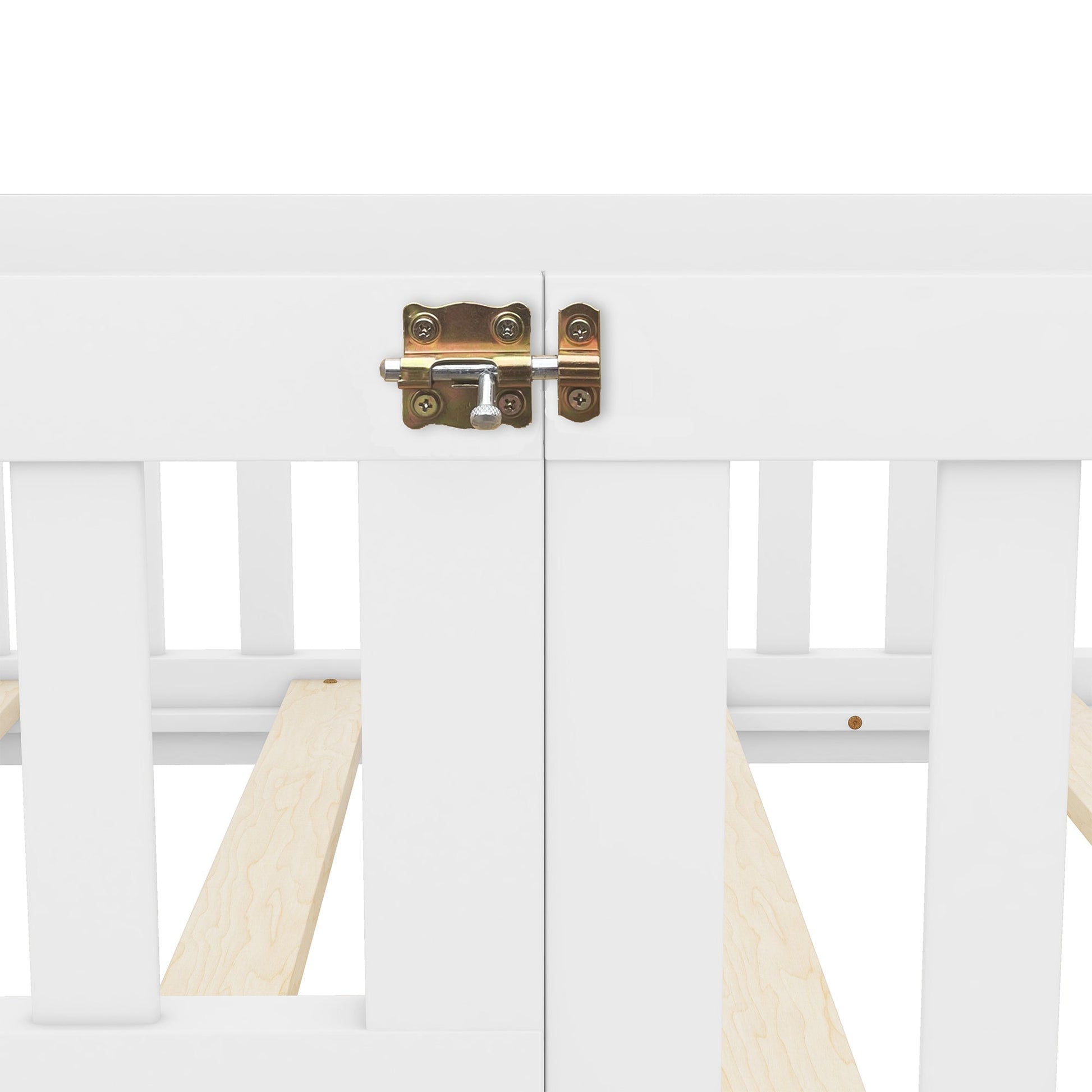 Twin Size Bed Floor Bed with Safety Guardrails and Door for Kids, White - Korvel