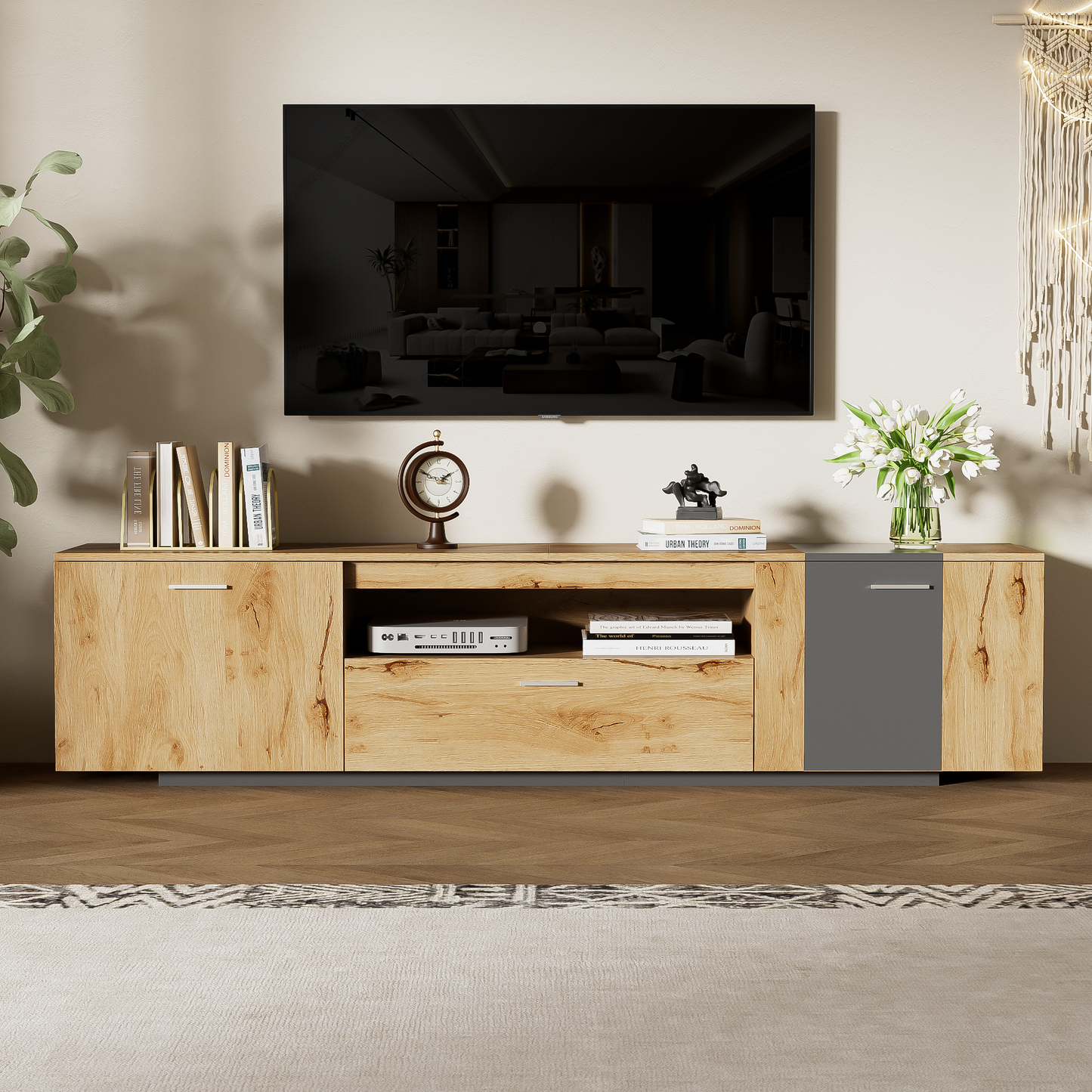 70 inch modern TV stand with 3 cabinets and drawers, entertainment center can accommodate TVs under 80 inches - Korvel