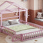 Wooden Full Size Children's Bed with Detachable Headboard and Integrated Clothes Drying Rack, Pink - Korvel