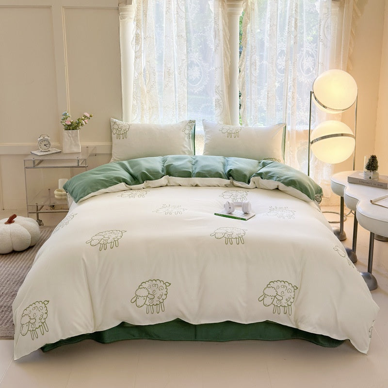 Cartoon Four-Piece Set Fresh Autumn and Winter Single Student Dormitory Bedding Sheet Three-Piece Set Single Quilt Cover - Korvel