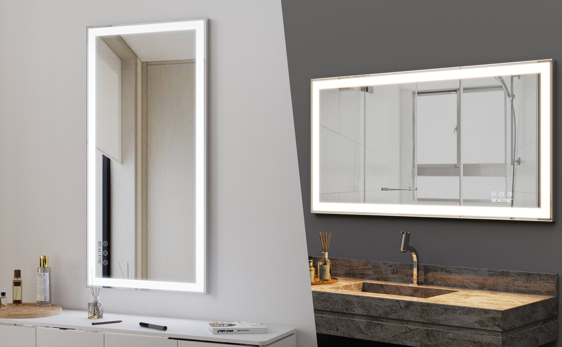 48x24 inch LED bathroom makeup mirror wall mounted adjustable light anti fog touch switch with memory intelligent large bathroom - Korvel