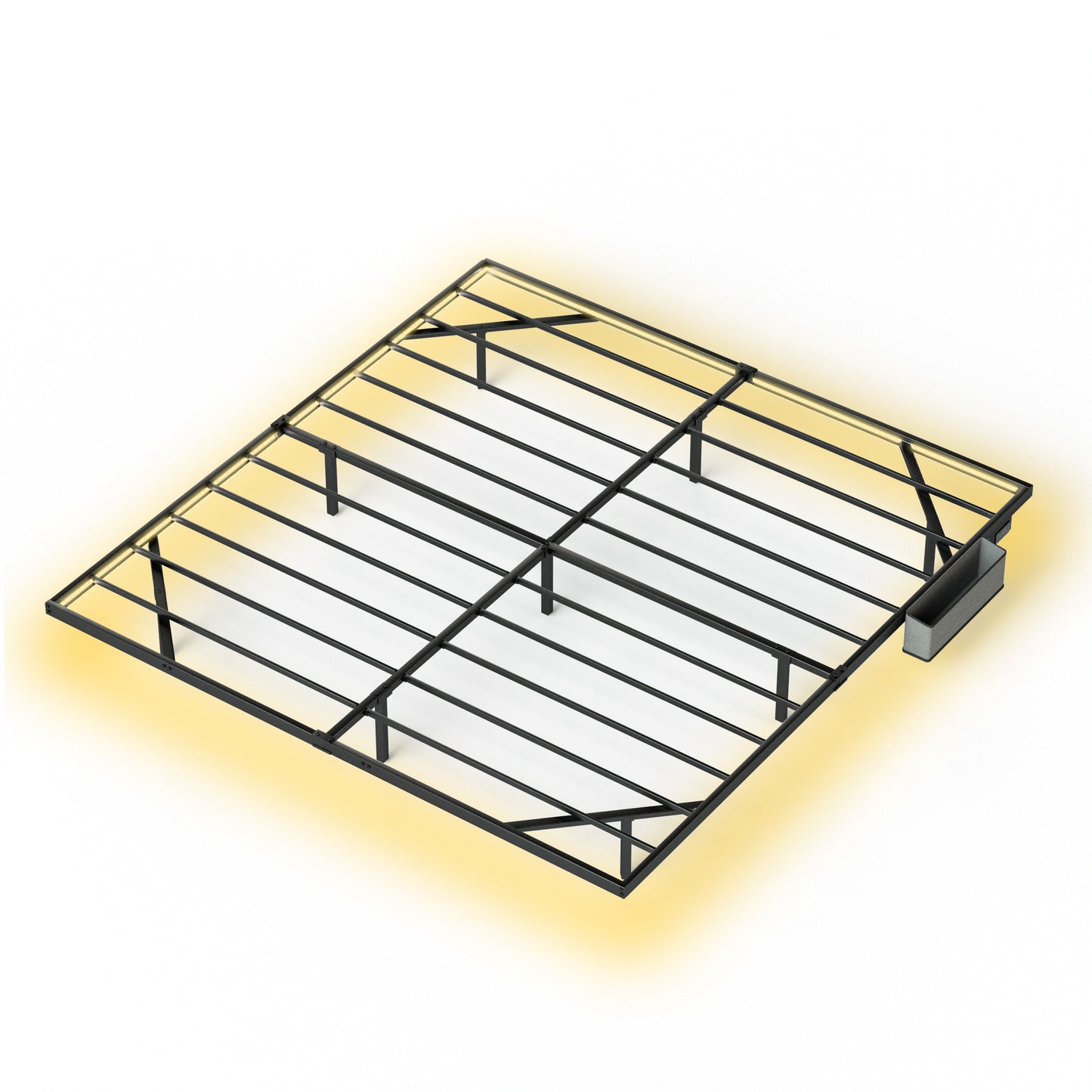 Floating Bed Frame King Size with LED Lights ＆ charging station, Metal Platform Queen Bed, 79.9'' L x 76.2'' W x 7.9'' H. - Korvel