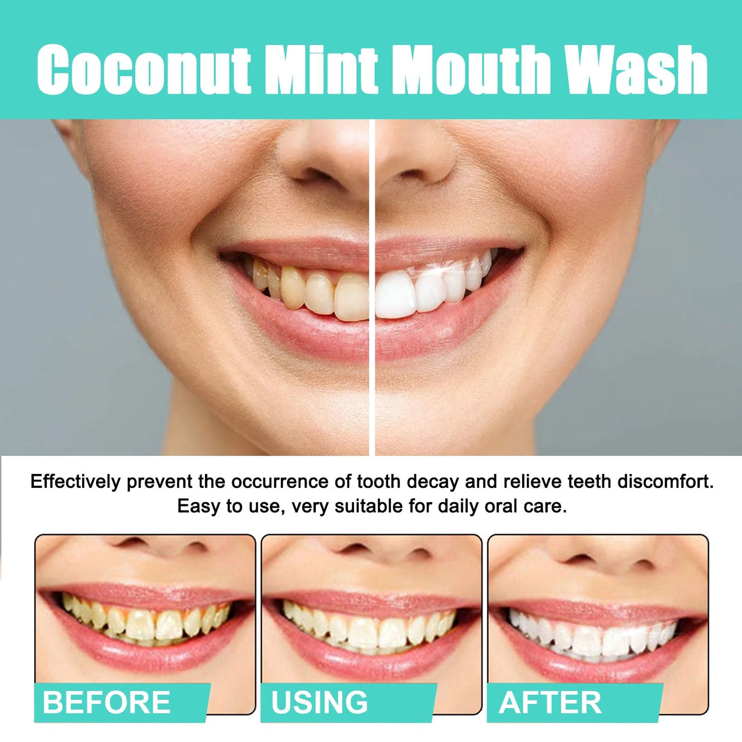 Coconut Mint Mouth Wash, Whitening Teeth Yellow Teeth Stains Tongue Coating Clean Fresh Breath Oral Care - Korvel