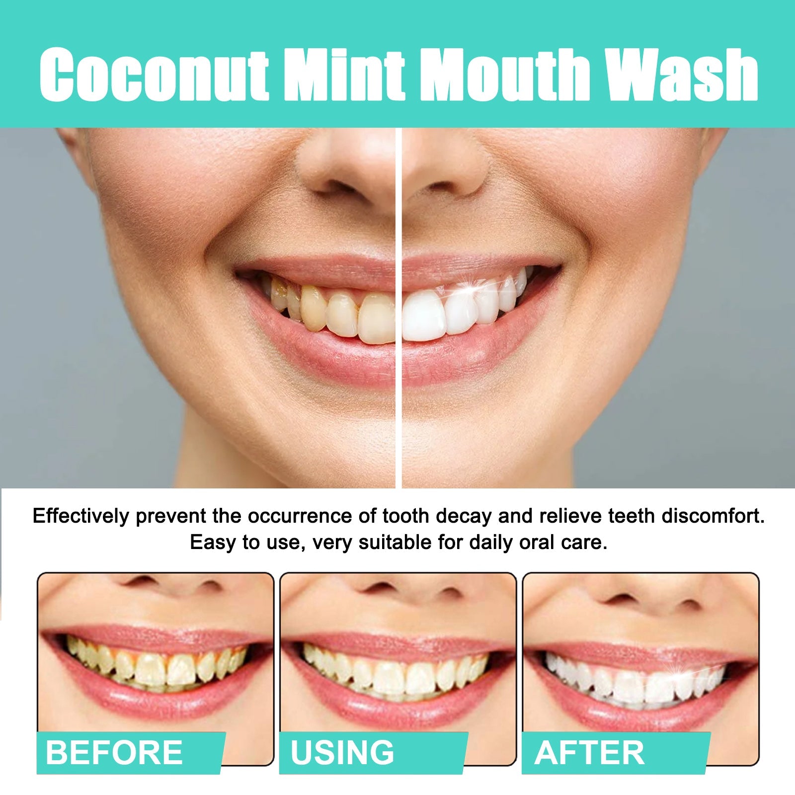 Coconut Mint Mouth Wash, Whitening Teeth Yellow Teeth Stains Tongue Coating Clean Fresh Breath Oral Care - Korvel