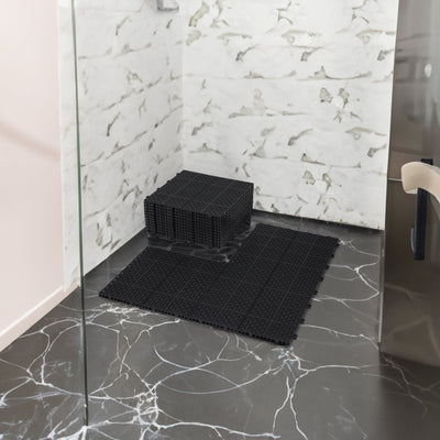 12 x 12 inch black interlocking deck tiles, plastic waterproof, weighing up to 6613 pounds, with a rose pattern pack of 12 - Korvel