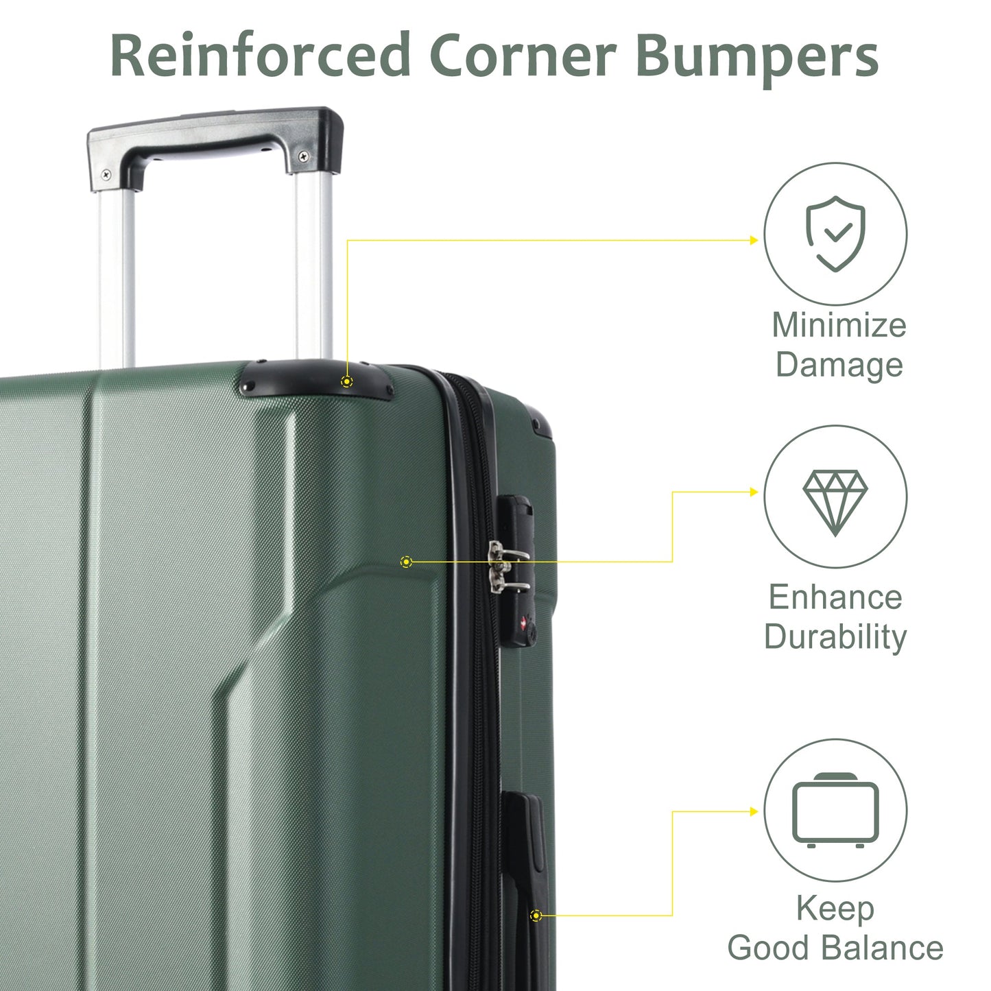 Hardshell Luggage Spinner Suitcase with TSA Lock Lightweight Expandable 24'' (Single Luggage) Green + ABS + 24 Inch - Korvel