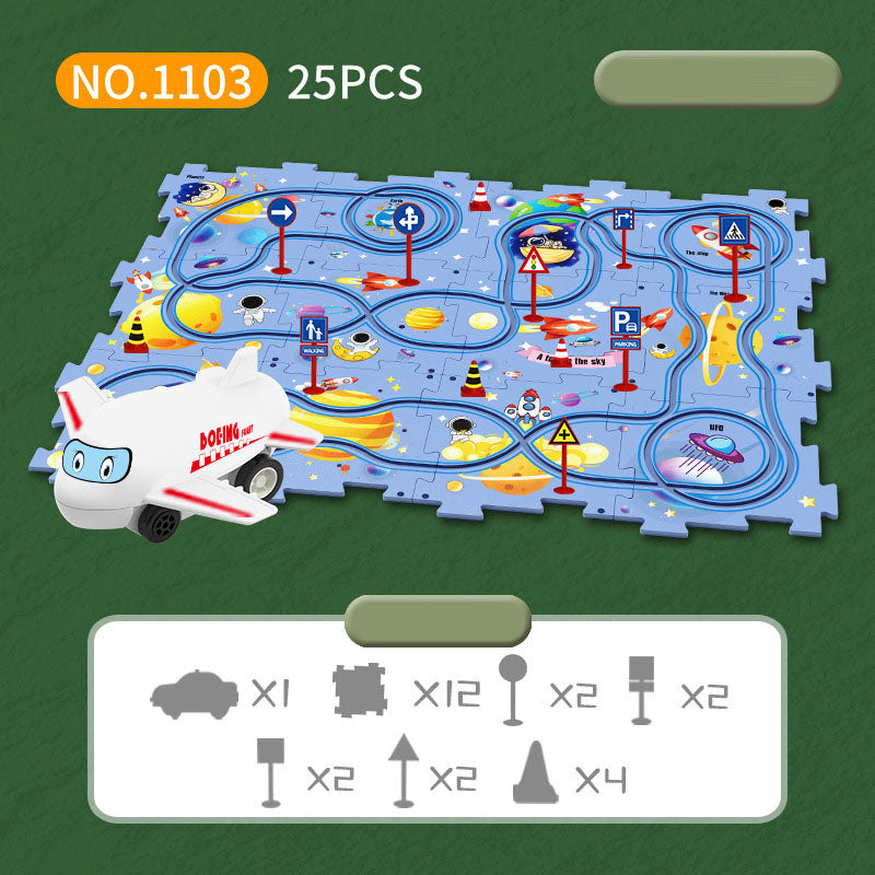 DIY assembly of children's puzzle track car with various scenarios city map construction electric puzzle track car - Korvel