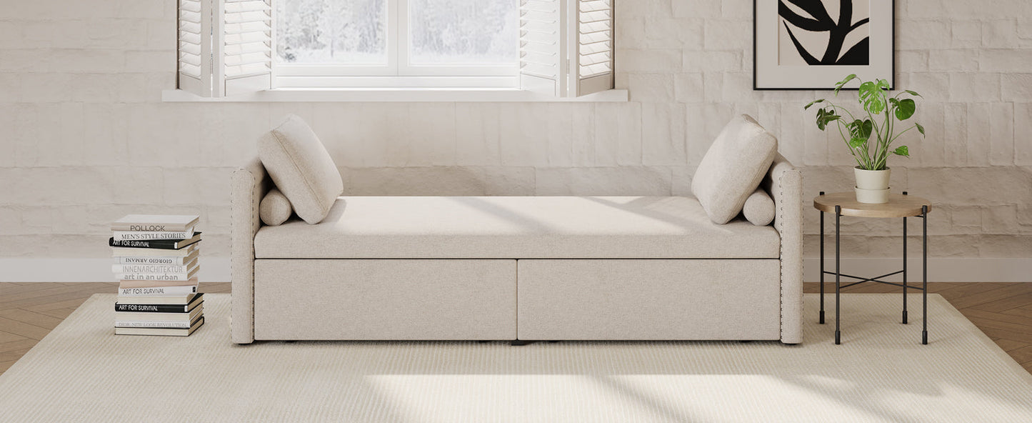 Fauteuil-lit moderne beige avec tiroirs de rangement