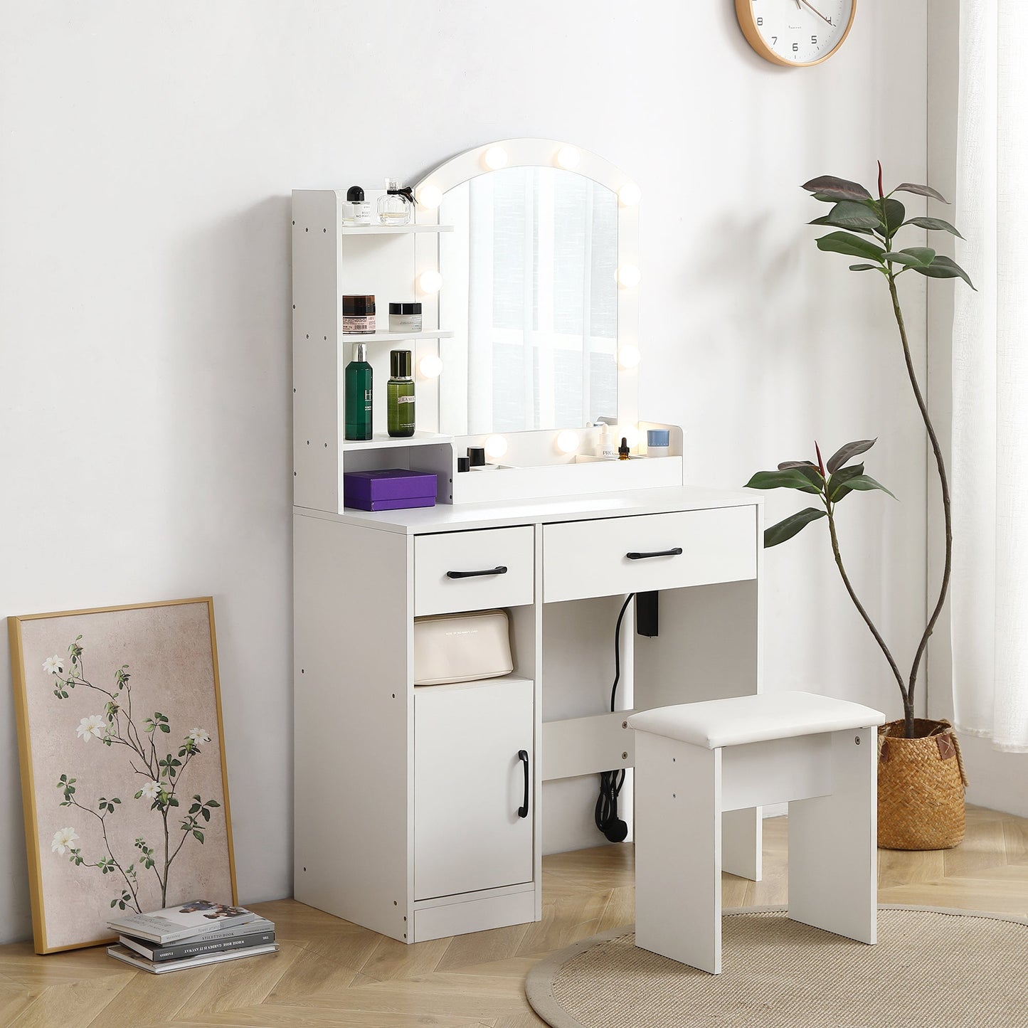 Elegant Lighted Vanity Desk Set with Adjustable Brightness