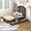Twin Size Wood Platform Bed with House-shaped Storage Headboard and 2 Drawers Walnut - Korvel