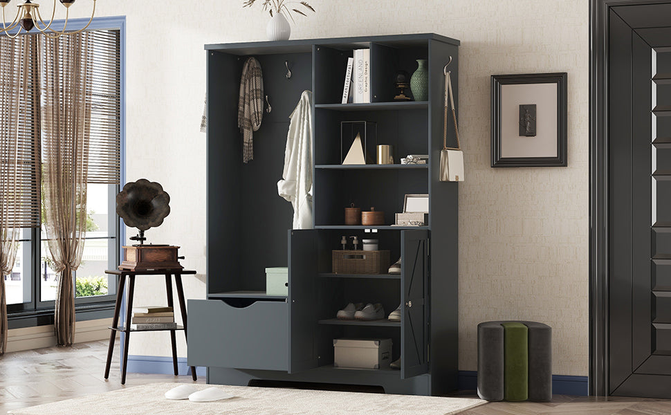 Armoire d'entrée élégante et multifonctionnelle avec rangement en bleu antique