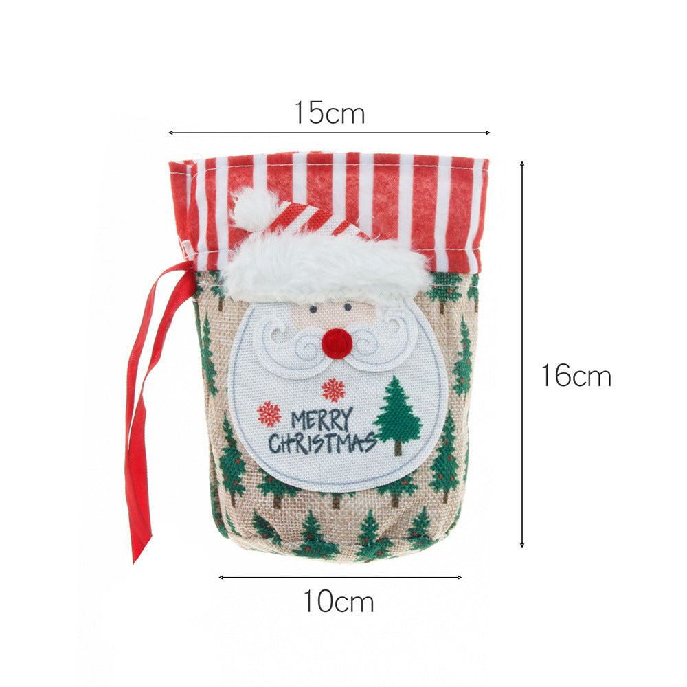 Christmas Apple Bag Accessories Linen Cartoon Santa Claus Snowman Gift Bag Candy Bag Gift Bag - Korvel