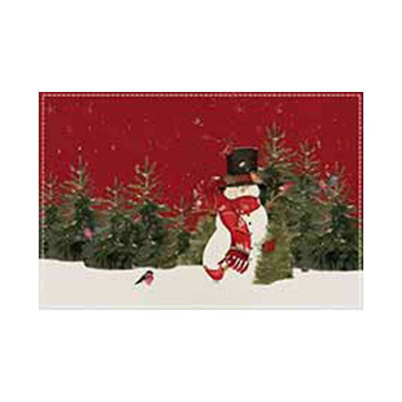 Christmas Snowman Linen Meal Mat Snowflake Grid Printed Table Mat Christmas Party Decoration Insulation Mat Holiday Decoration - Korvel
