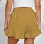 Women's cotton and linen shorts with ruffled edges and drawstring casual pants for women - Korvel
