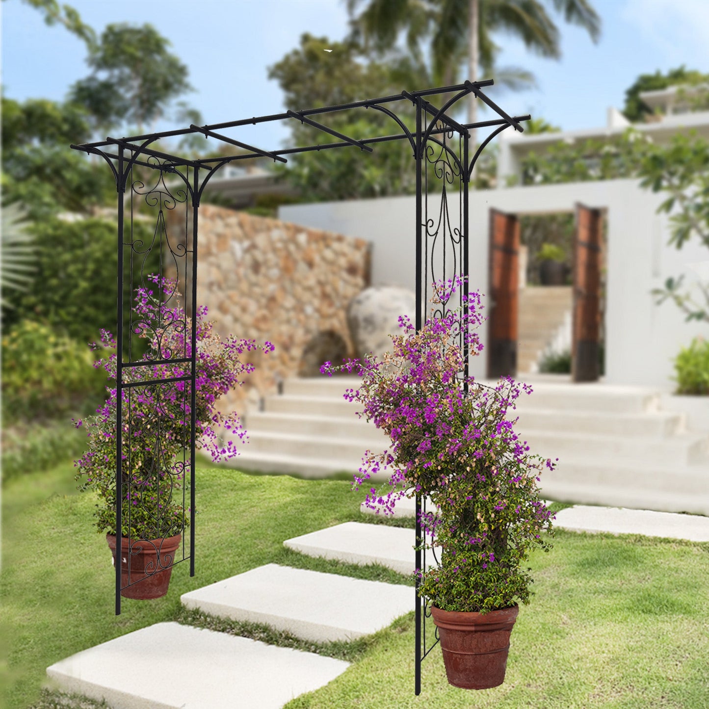 Metal Garden Arch L80.3'' x W20.47'' x H81.1'' Climbing Plants Support Rose Arch Outdoor Black - Korvel