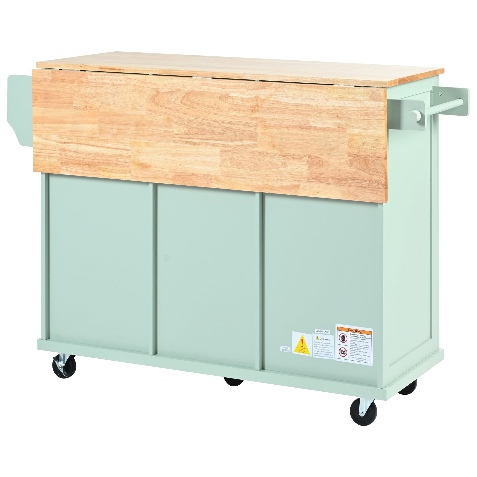 Kitchen trolley, cabinet door internal storage rack with storage cabinet and 3 dining room drawers, mint green - Korvel