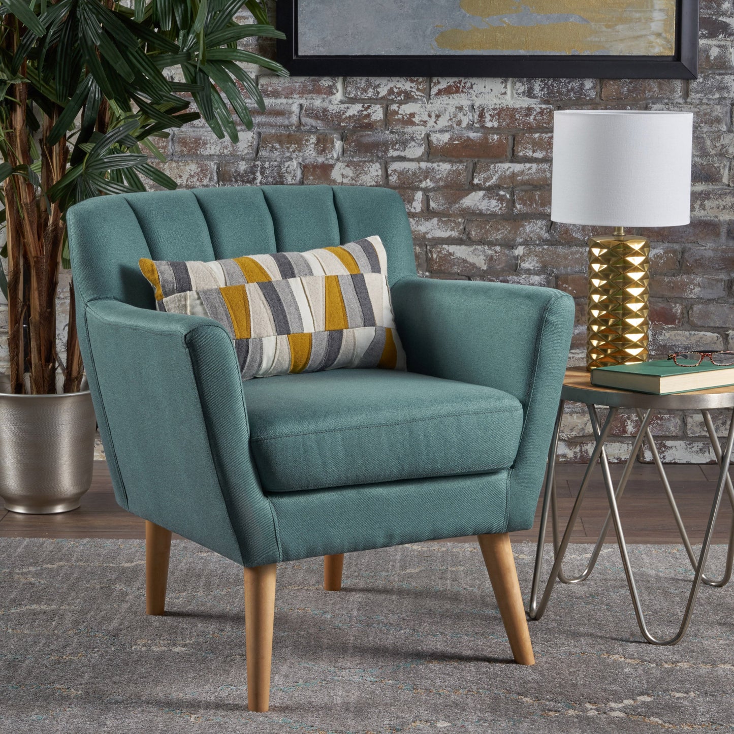 Mid Century Modern Dark Teal Fabric Club Chair